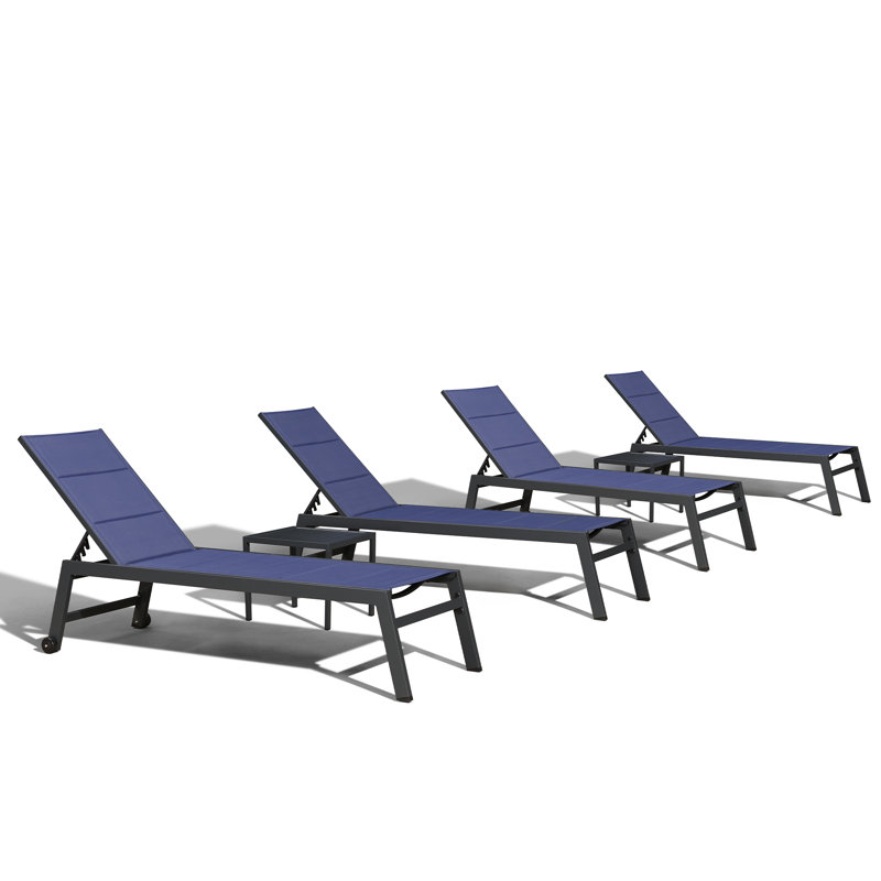 Ensemble de chaises longues inclinables 83,45 po, Bleu marine