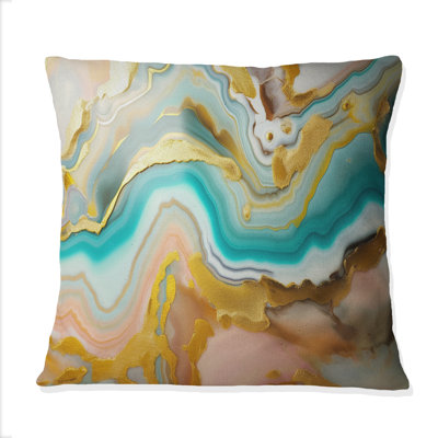 Coussin décoratif agencement liquide agate turquoise et bleu doré II