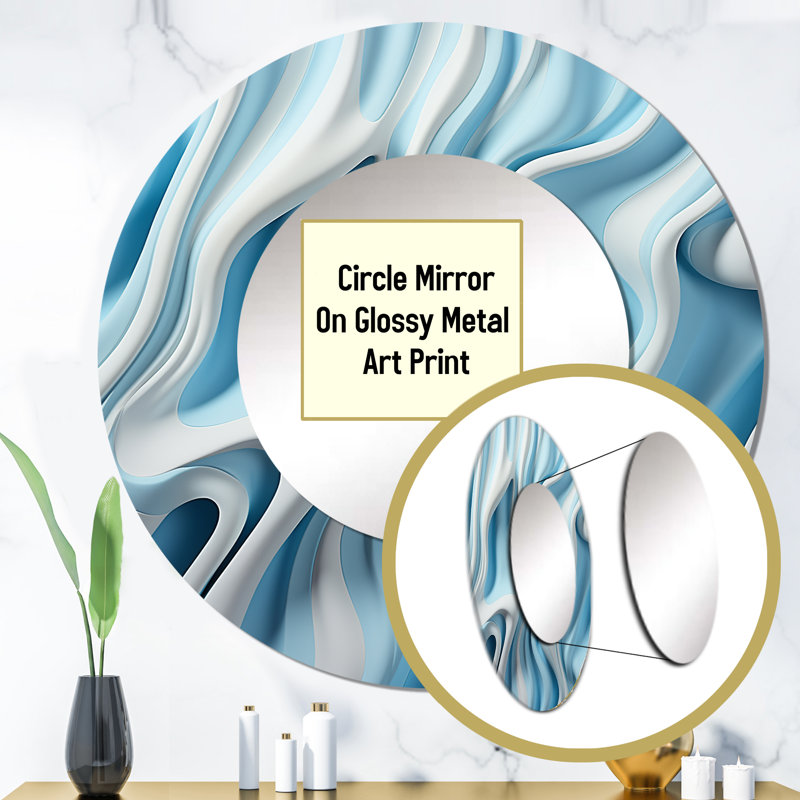 Sharryn Op Art Blue Focus I - Op Art Decorative Mirror, Modern Round Wall Mirror, Printed Metal Art, 29" x 29"