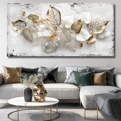 Wall Art Leaf Modern Botanical Artwork Canvas Painting For Living Room Bedroom Dining Room Home Office Decor 71"X36" With Framed