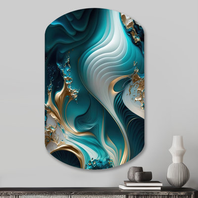 Géode abstraite turquoise II - Décoration murale abstraite en forme de cylindre cylindrique en métal