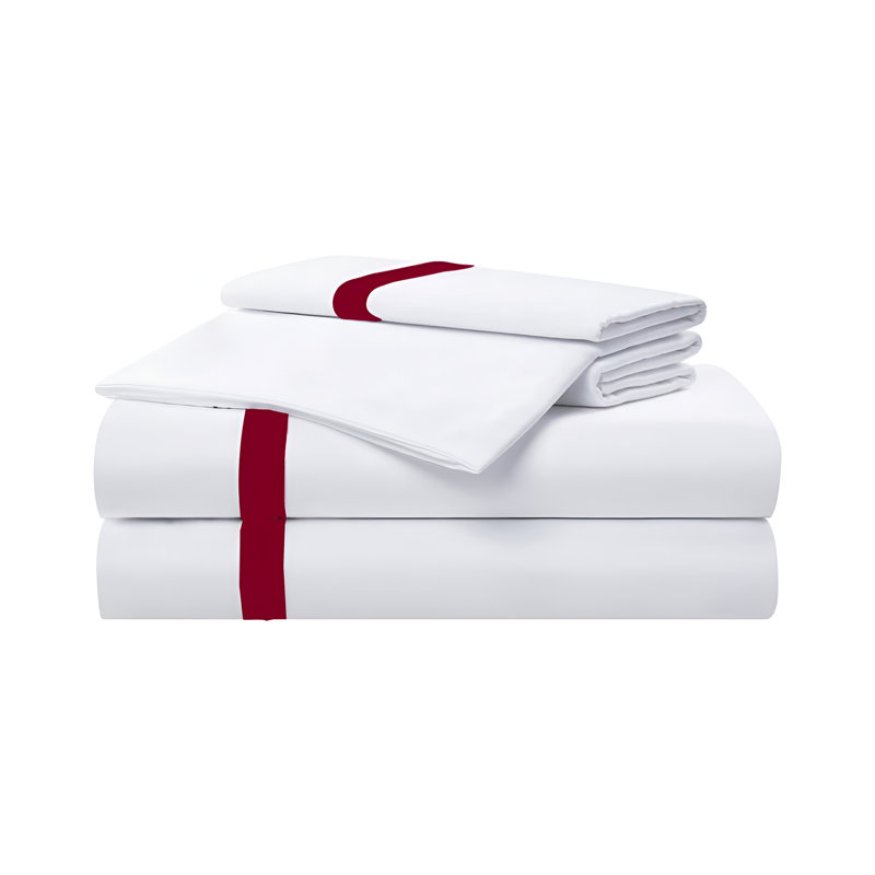 400TC Cotton Sateen Border Frame Cotton 4 Piece Sheet Set Fitted Sheet Fits Upto 16" Deep Pocket, Burgundy, Full Sheet Set