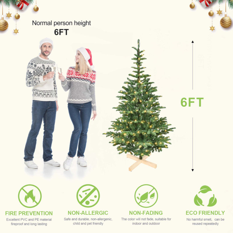 Arbre de Noël pré-éclairé avec 500 lumières DEL blanc chaud, 1307 pointes PE + PVC, aspect réaliste en couches, base en bois unique - arbre de Noël artificiel complet pour la décoration intérieure