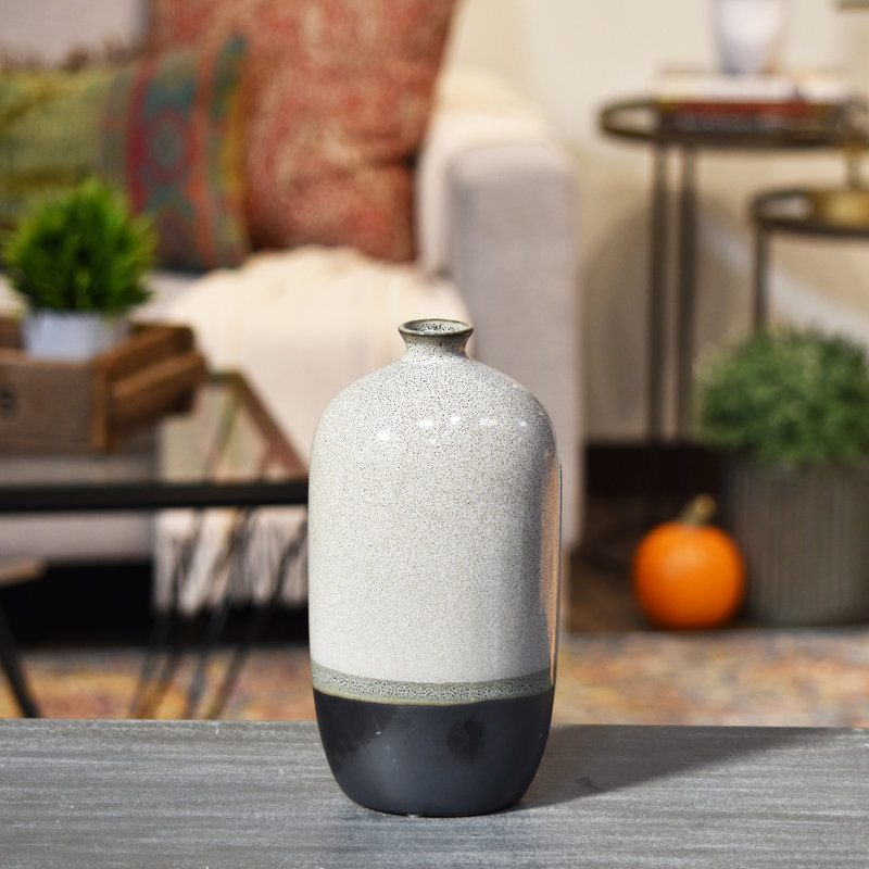 Perri Stoneware Table Vase, 10" H x 5" W x 4" D, Gray