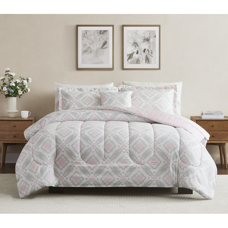 Mayland Damask Comforter Set with Sheet Set, Queen Comforter + 7 Additional Pieces