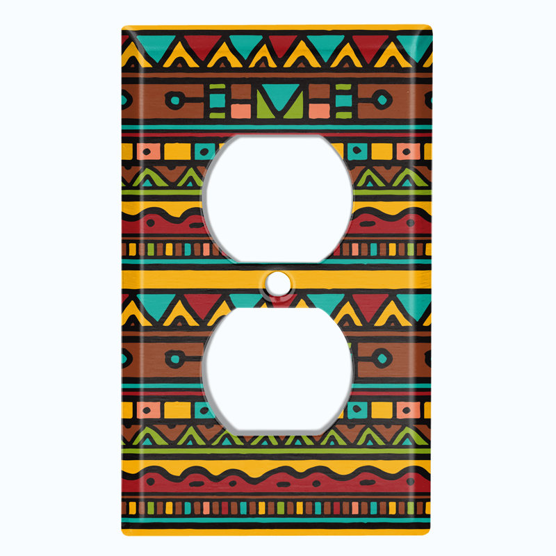 Couvercle de prise de courant en métal (motif coloré de safari tribal africain - bascule simple)