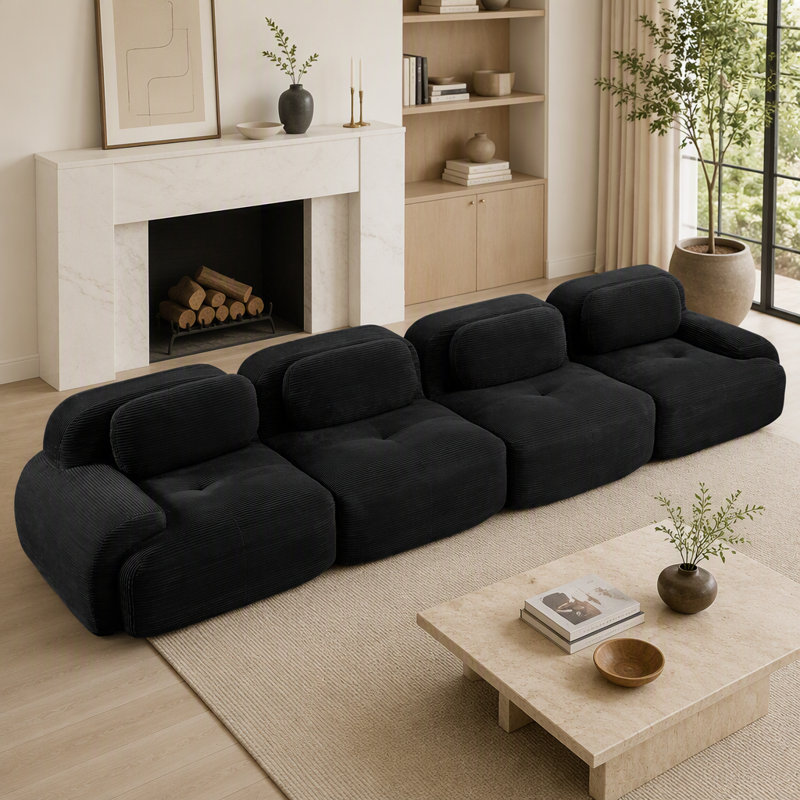 Canapé modulaire à 4 places avec tissu en velours côtelé doux, éponge à haute résilience et design adapté aux animaux de compagnie pour une utilisation polyvalente dans les chambres à coucher et les bureaux