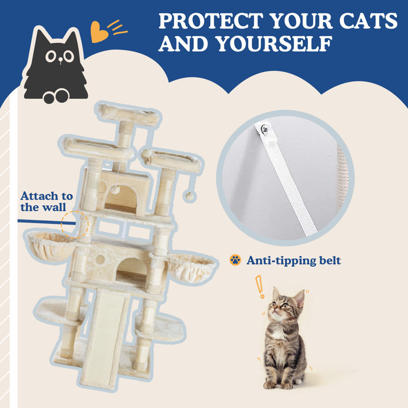68" H Multi-Level Cat Tree, Beige