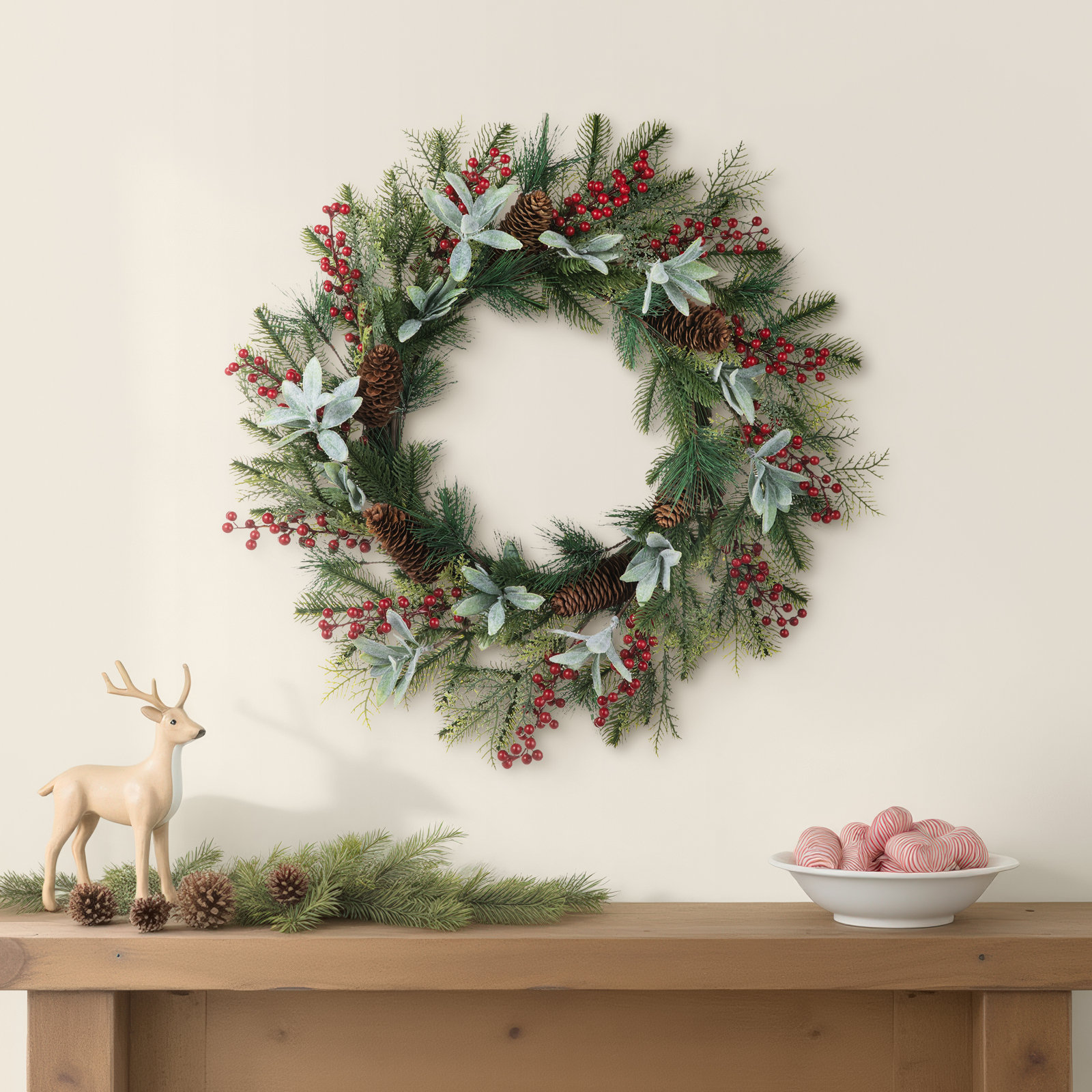 24"D Christmas Pinecone & Berry Wreath