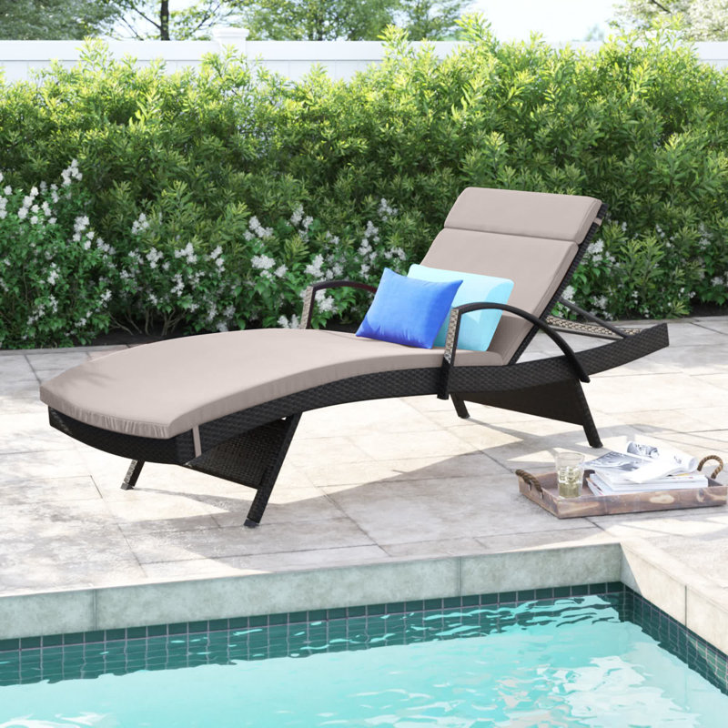 Billur Outdoor Chaise Lounge , Cushion Included, Textured Beige