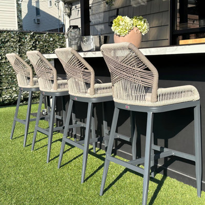 43.11" H Outdoor Wicker and Metal Bar Stools