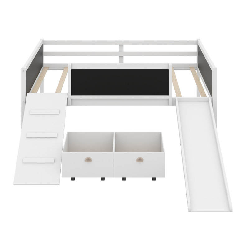 Lit mezzanine en bois avec deux boîtes de rangement, conception compacte pour les petites pièces, White