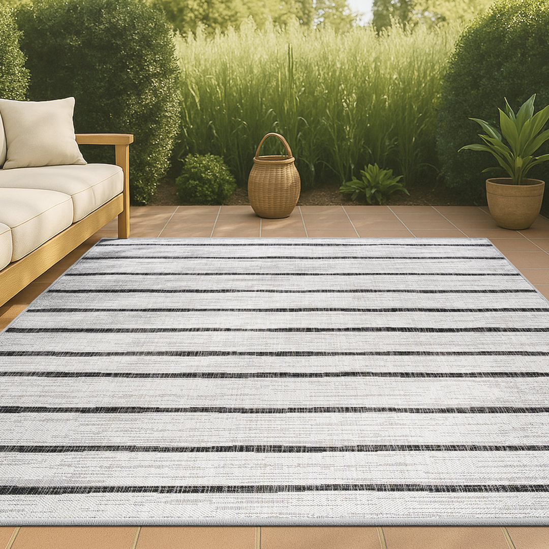 Sieghard Berber Stripe Ivory/Black Indoor/Outdoor Rug Gracie Oaks Rug