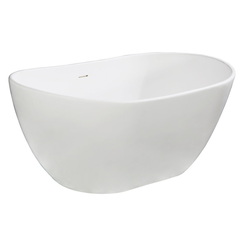 Kingston Brass Arcticstone 57-Inch Solid Surface Oval Double Slipper Freestanding Tub With Faucet Combo And Drain