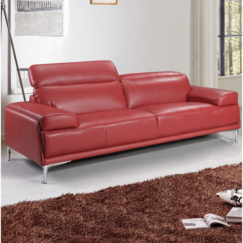 Mcglynn Upholstered 86'' Sofa, Red Faux Leather, 36.6" H x 72" W x 38" D