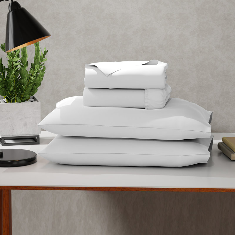 Ensemble de draps en microfibre ultra-doux et infroissable, Ensemble de draps et de 2 taies d'oreiller pour tr, Blanc neige