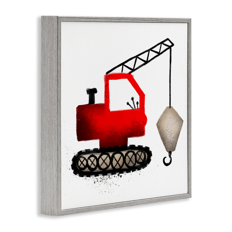 Art de giclée encadrée de véhicule de construction rouge par Elizabeth Medley, H 24 po x l 24 po, Estampe numérique Farmhouse