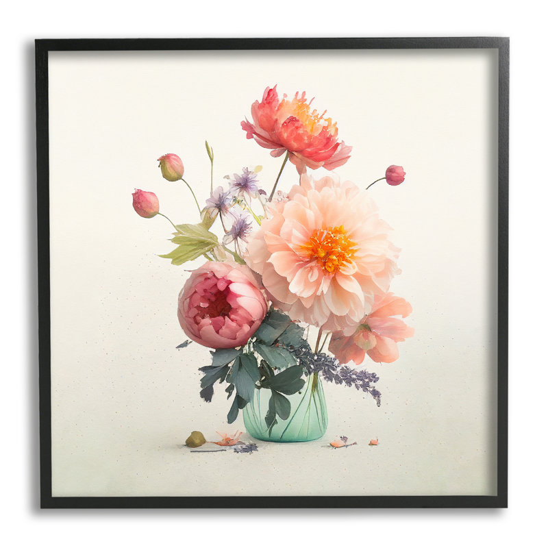 «Dahlia & Roses Bouquet» par Leah McLean, Giclée encadrée noir minuit, H 12 po x l 12 po x P 1,5 po