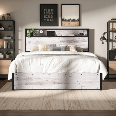 Tryston Lift Up Storage Full Bed Frame & Charging Station, White
