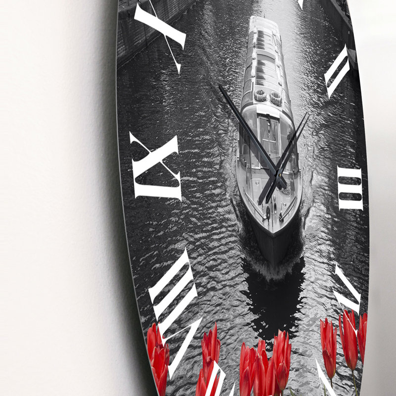 Feuilles vertes sur bleu clair - horloge murale nautique et côtière, Moyen