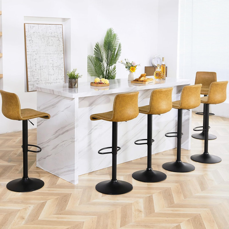 Tabouret de bar rotatif à hauteur réglable avec structure en métal, Brun whisky, 6