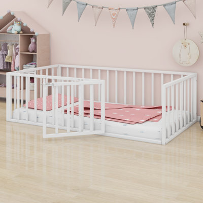 Metal Floor Bed Frame With Fence And Door