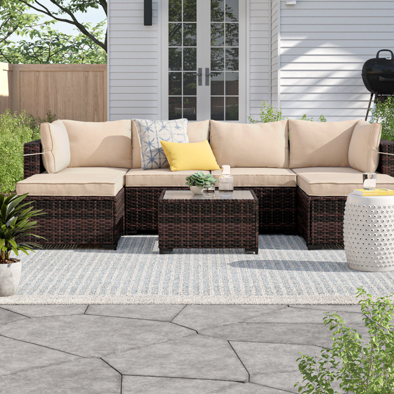 Etheredge 6 - Person Patio Conversation Set with Cushions, Beige