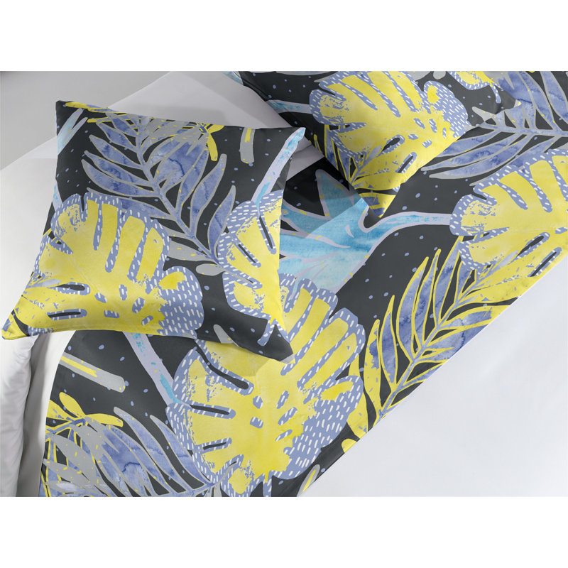 Ensemble de chemin de lit Ambesonne Tropical Pop Art Palmier exotique vert avocat bleu ciel, Très grand lit