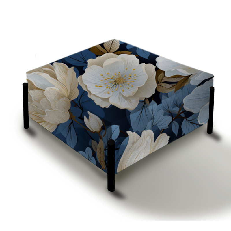 Motif floral bleu Tranquil Blooms - grand repose-pieds carré floral