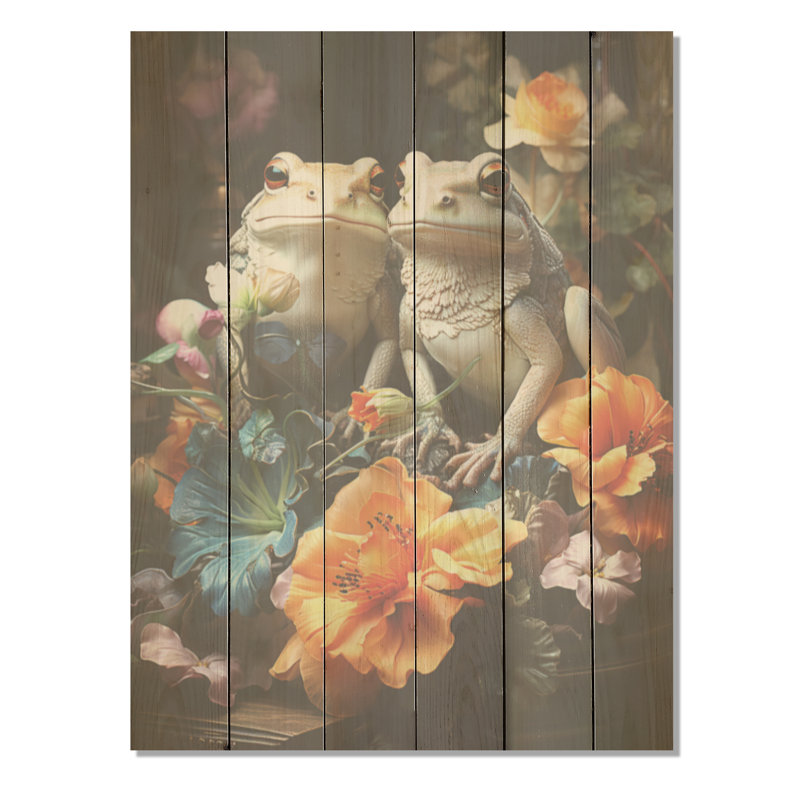 Fantaisie, Royaume des grenouilles - grenouilles et crapauds, art mural sur bois de pin naturel, H 20 po x l 10 po
