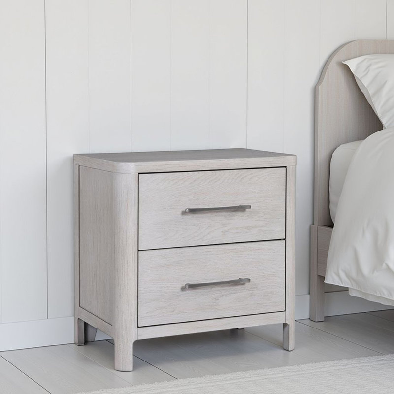 Table de chevet Reham, 2 tiroirs, USB A-C, bois brun délavé blanc, 27 pouces