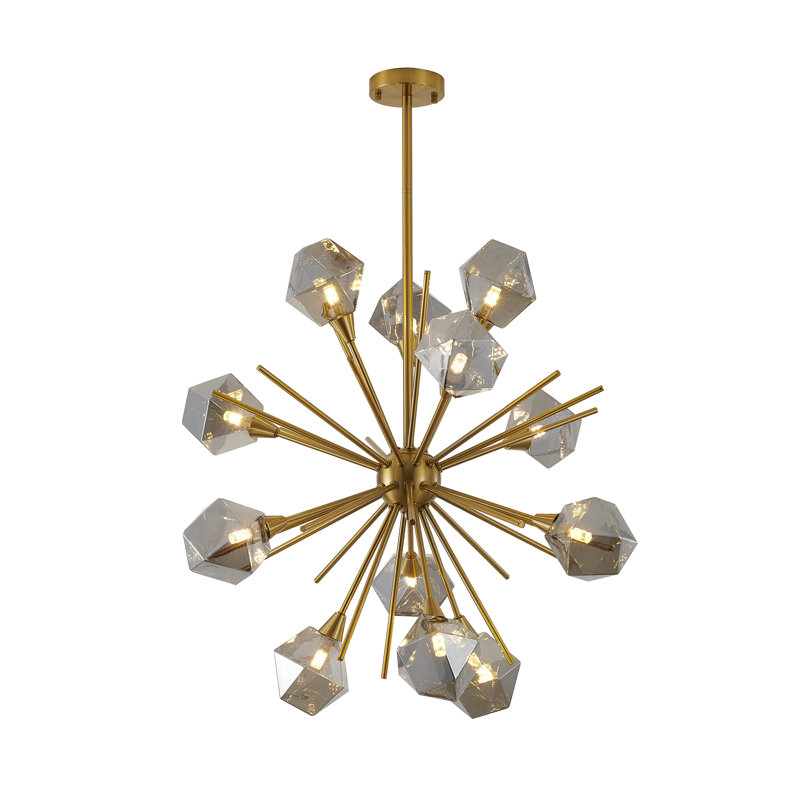 Lustre spoutnik en verre fumé 12 lumières Transitional, Doré