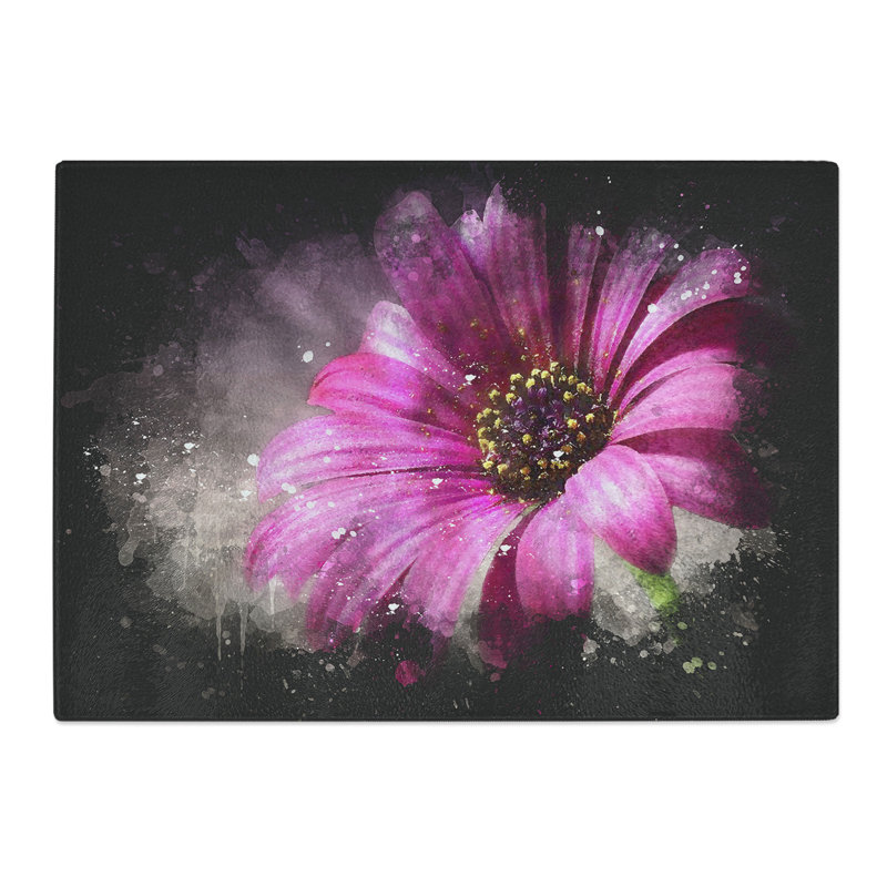 Tempered Glass Purple Daisy Chopping Board, 28.5 cm x 39 cm