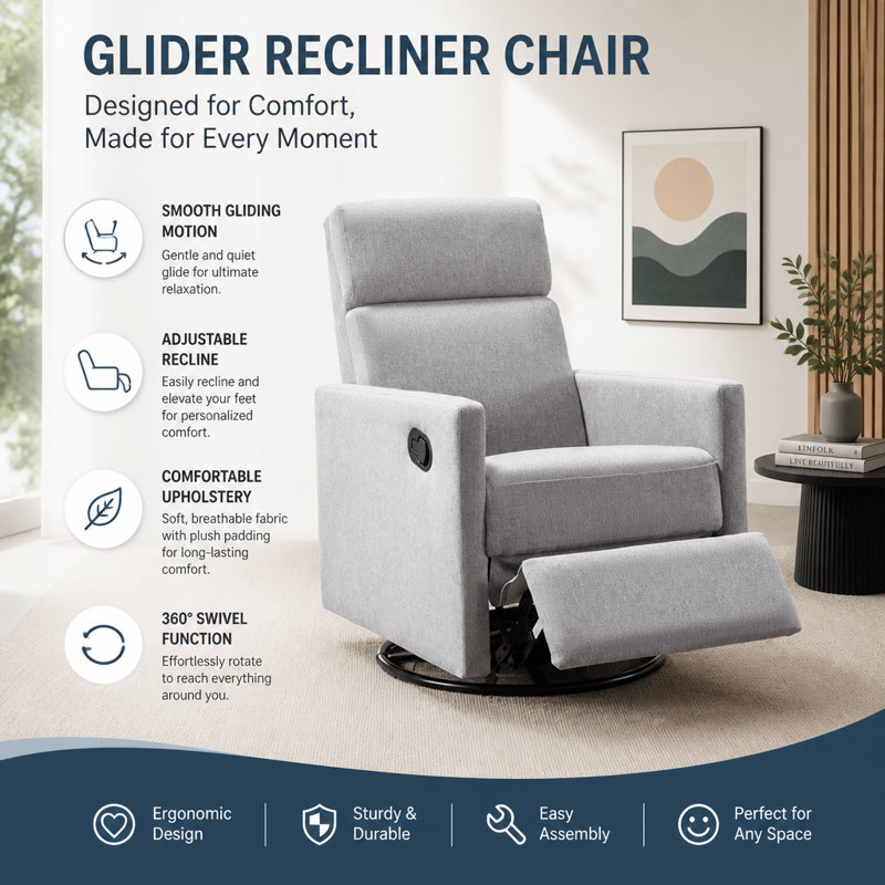 Glider Swivel Recliner Chair, Gray