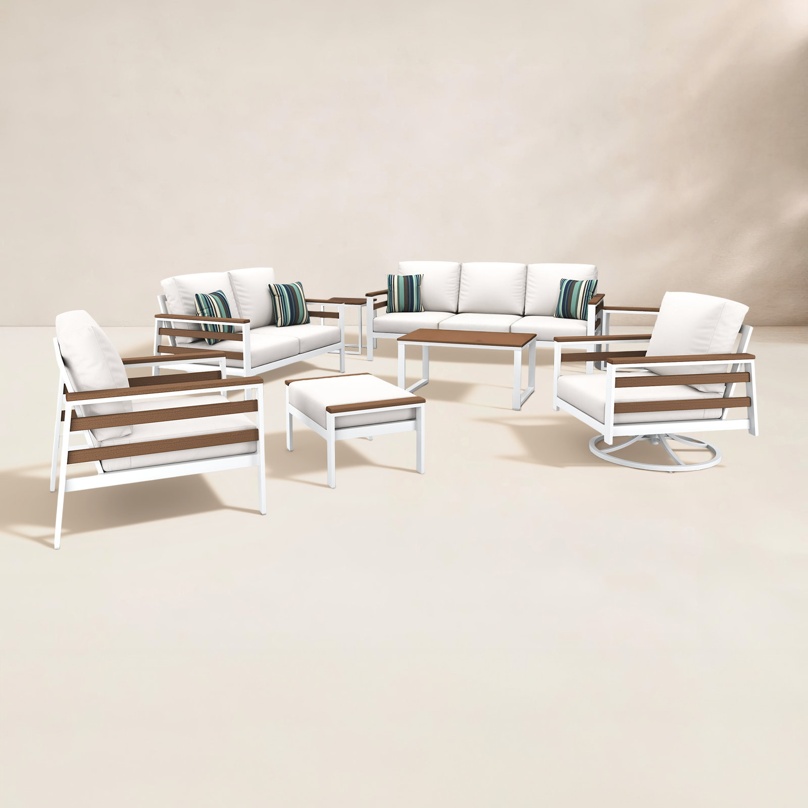 Townsend 7-Person Sunbrella® Patio Seating Group, Brown, Canvas White