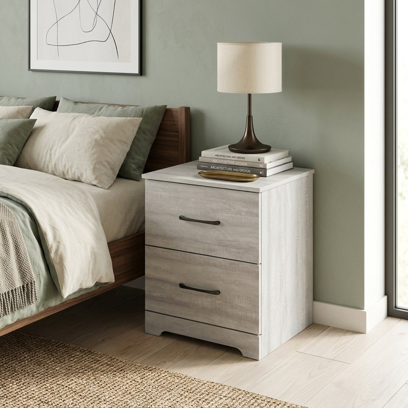 Arkia 23.7" H 2-Drawer Manufactured Wood Nightstand, Dusty Gray Oak, Individual