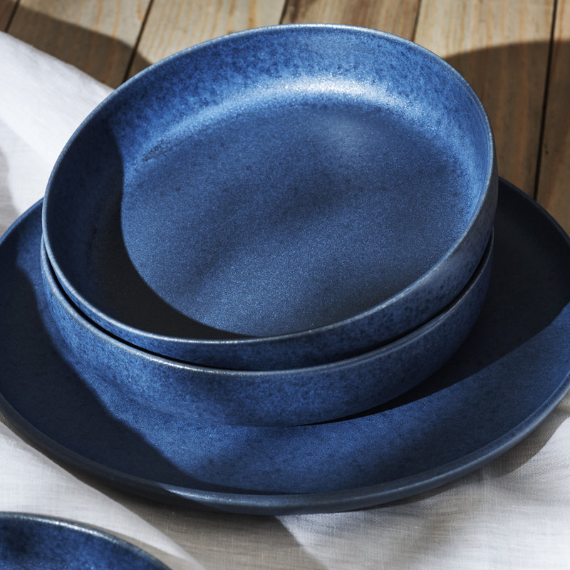 Blue Matte Ceramic 12-Piece Dinnerware Set, Service for 4