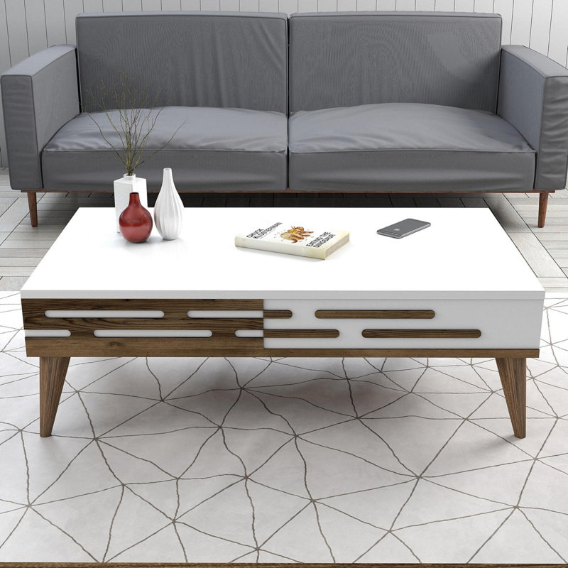 Table basse, Blanc / noyer