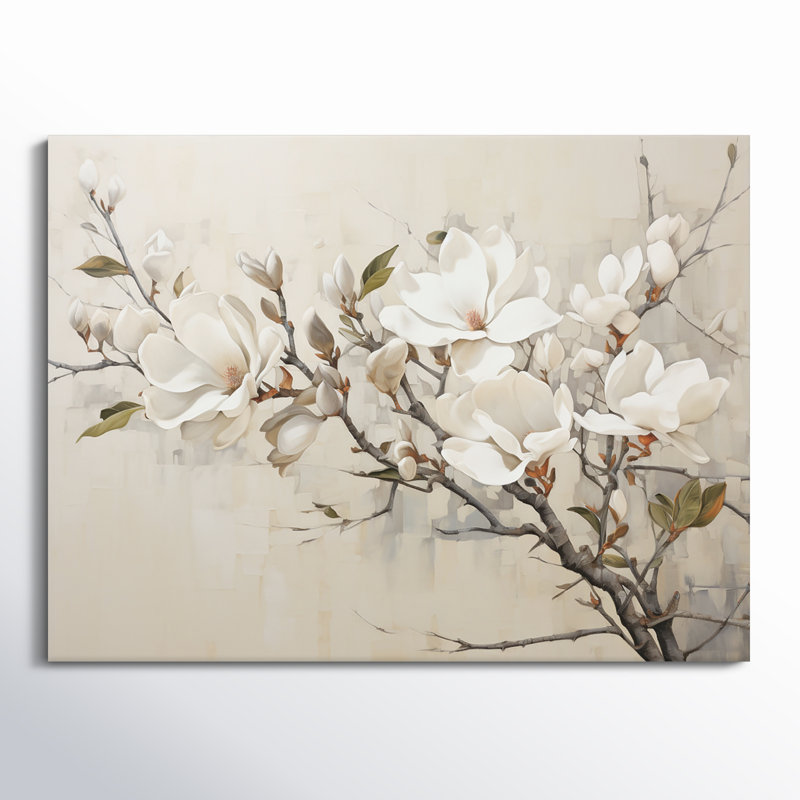 Beige de Magnolias «Dreamy» - art mural encadré Magnolias, Toile tendue, H 24 po x l 32 po x P 1 po
