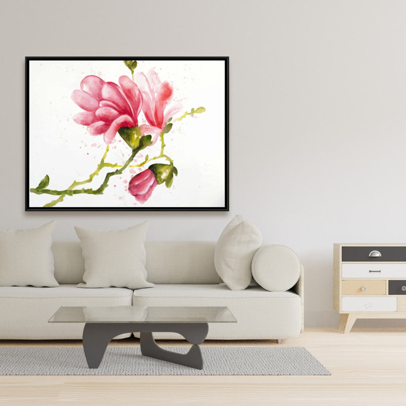 Toile encadrée «Magnolia Flowers Pink» | Décoration intérieure, H 49,25 po x l 37,25 po