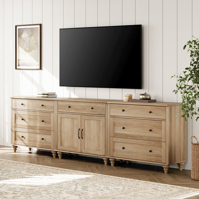 TV Stand For 100 Inch TV, 3-In-1 TV Console Table For 75/80/85/90 Inch TV, Entertainment Center With 7 Drawers And 2 Doors, Kitchen Sideboard Buffet Cabinet For Dining Room, Oak