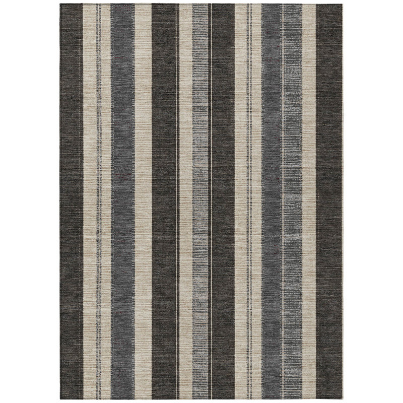 Tapis extérieur lavable rayé noir et ivoire 5 pi x 8 pi