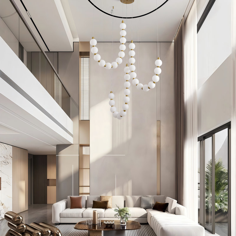 Lustre moderne multi-sphères, luminaire suspendu à DEL doré et blanc givré à 36 lumières, hauteur réglable, grand lustre à intensité variable pour plafond haut, vestibule, escalier, salon, vestibule