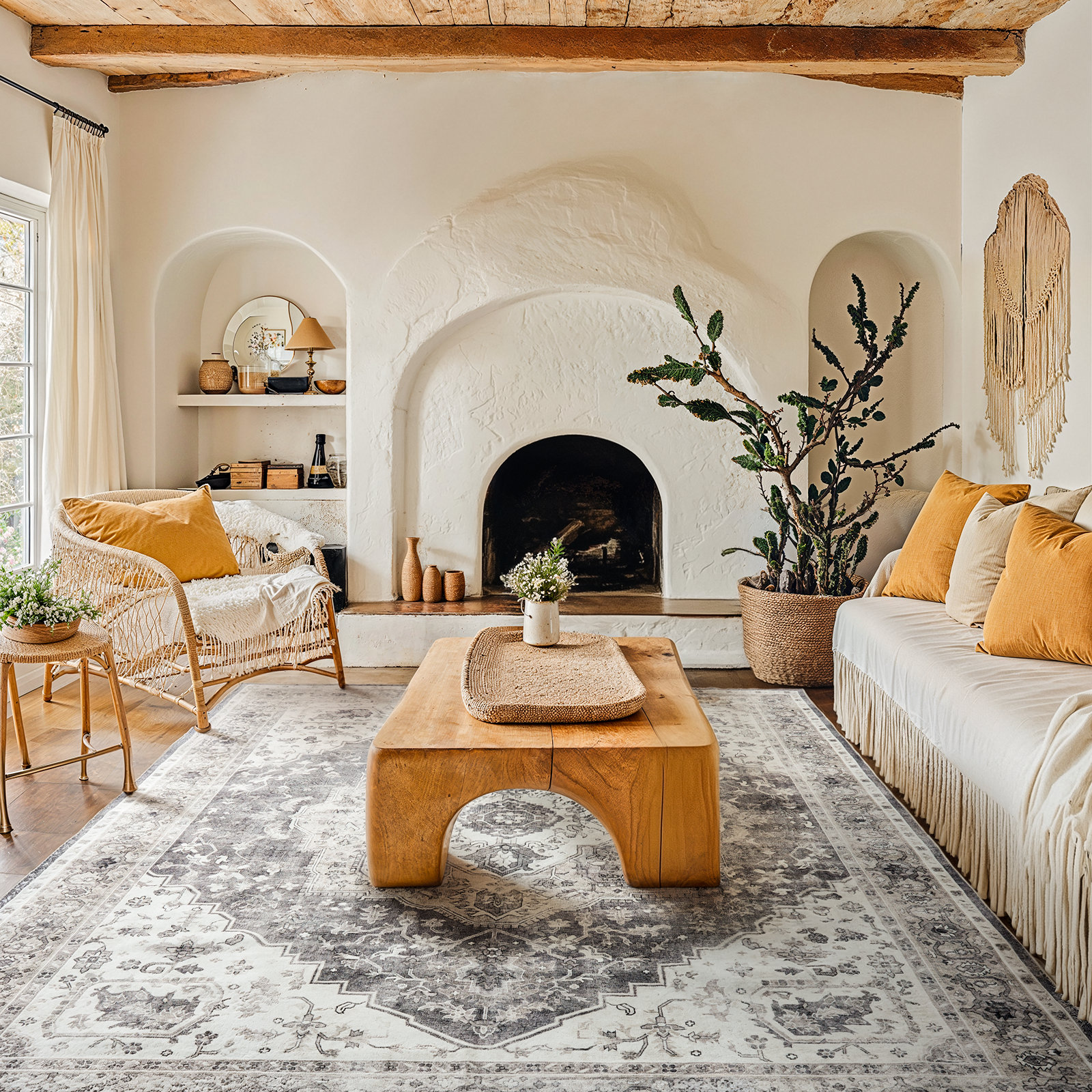 Bungalow Rose Oriental Inspired Vintage Machine Washable Area Rug