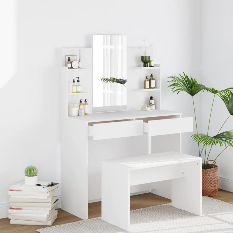 Sartell Dressing Table with Mirror, White