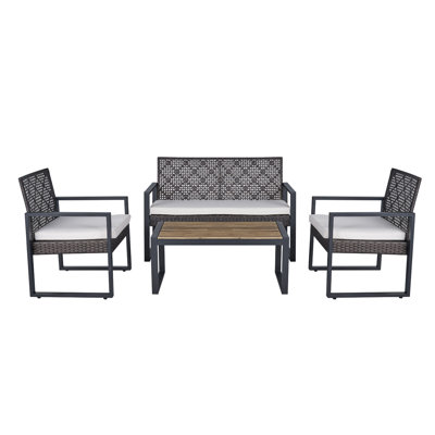 Ensemble de meubles de patio 4 pièces avec table en bois d'acacia pour balcon extérieur
