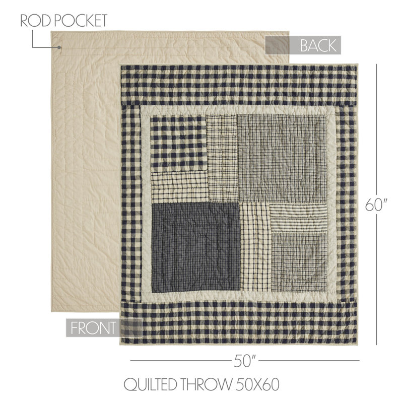 Navy and Beige Cotton Patchwork Quilted Throw Blanket 50x60
