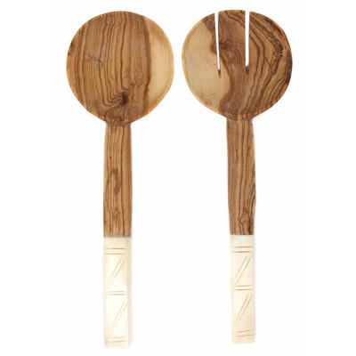 Aria Piece Wood Stainless Steel Salad Servers