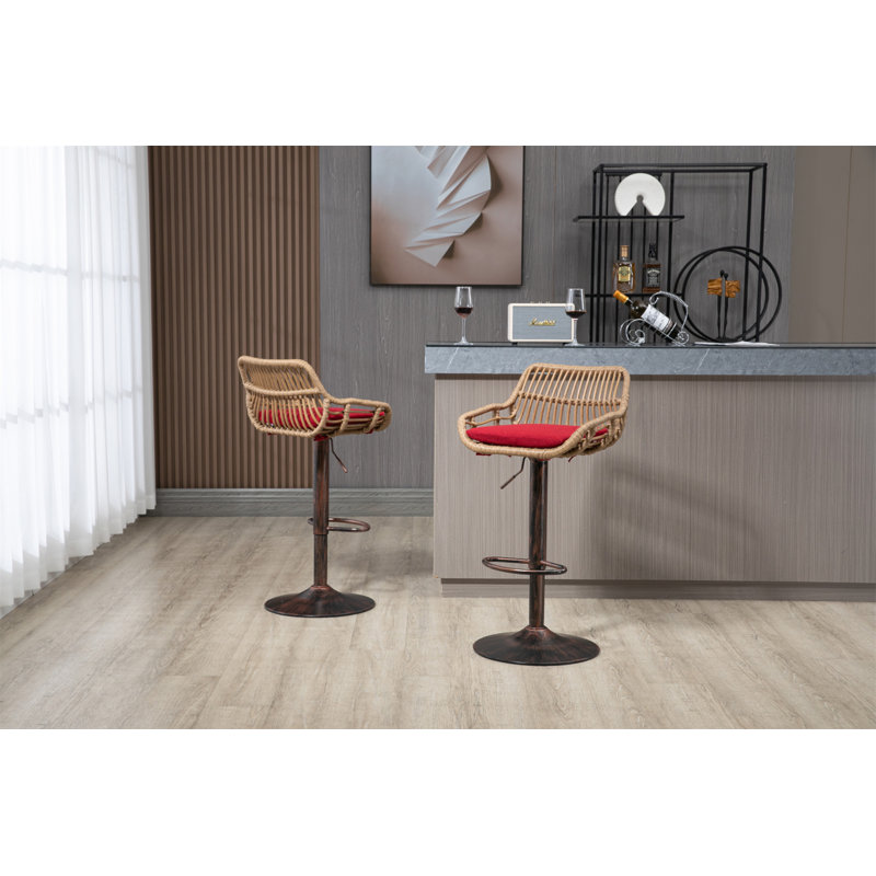 Ensemble de 2 tabourets de bar modernes pivotants avec repose-pieds réglables pour la cuisine et la salle à manger, Rouge