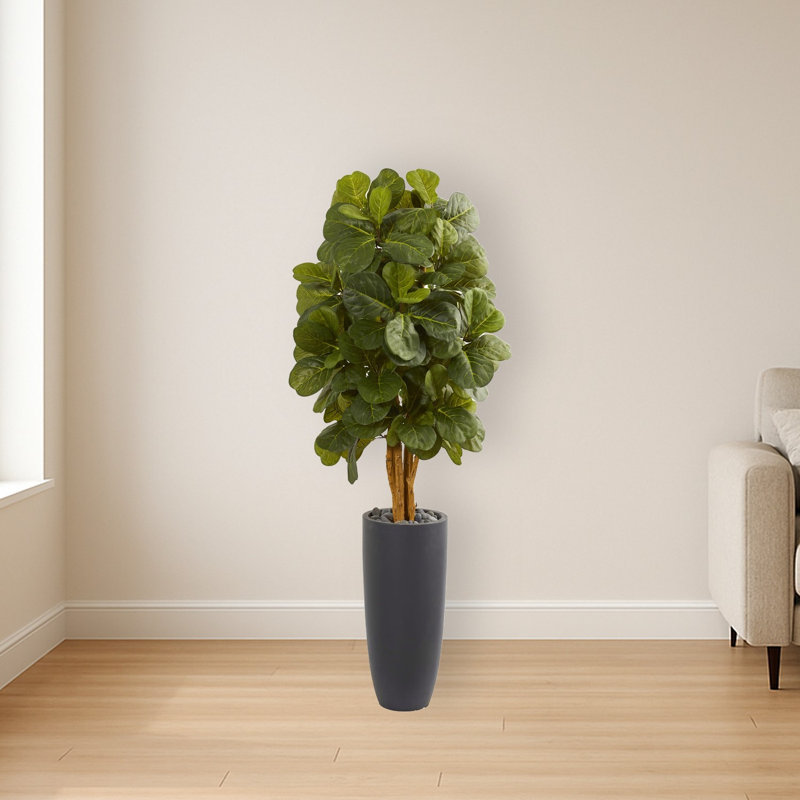 Fiddle Leaf Artificial Tree in Gray Cylinder Planter